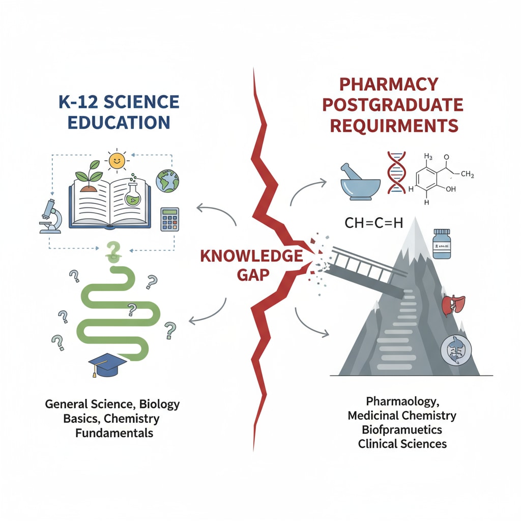 Diagram depicting the gap between K12 and pharmacy postgraduate education