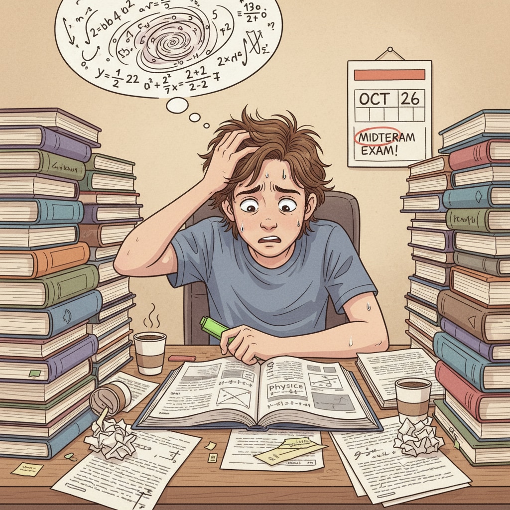 A stressed K12 student during exam preparation