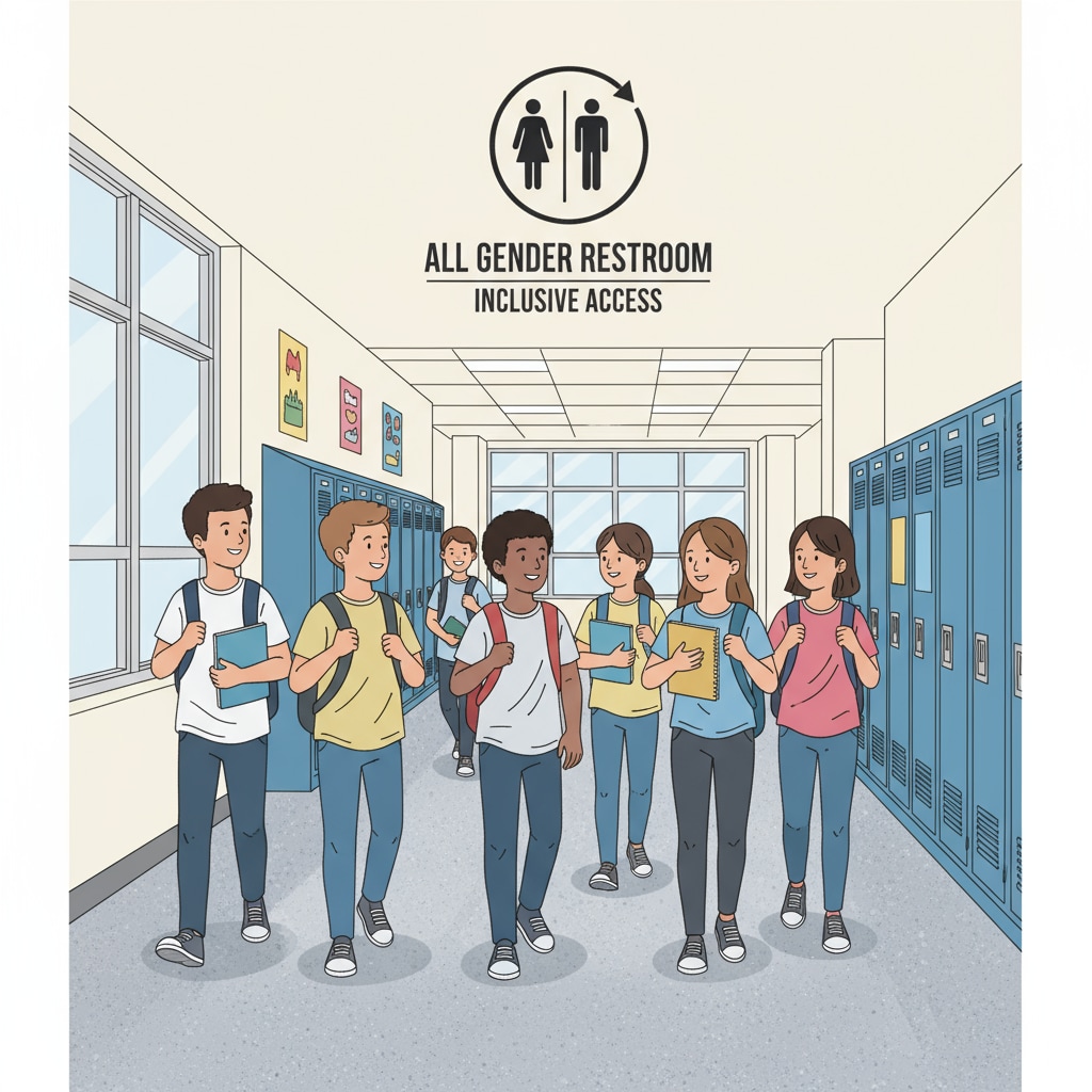 Students walking near the bathroom in Fairfax County school related to the bathroom gender policy review
