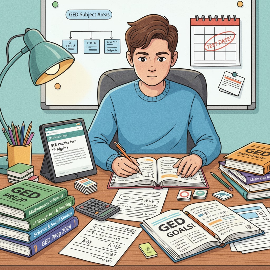 Student preparing for GED test, related to high school dropout and academic planning