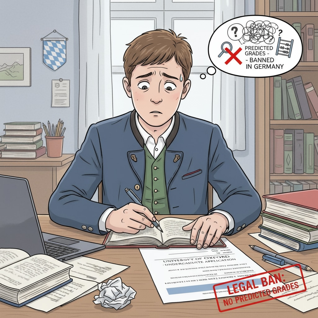 Bavarian student worried while filling out Oxford University application form