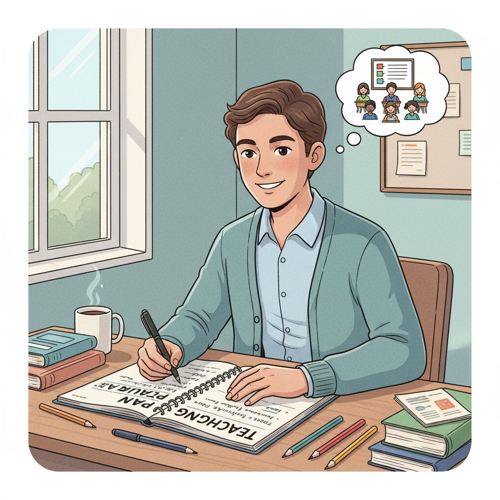 A student teacher writing a teaching plan by hand, highlighting the authenticity of teaching plans and the development of planning abilities in student teaching.