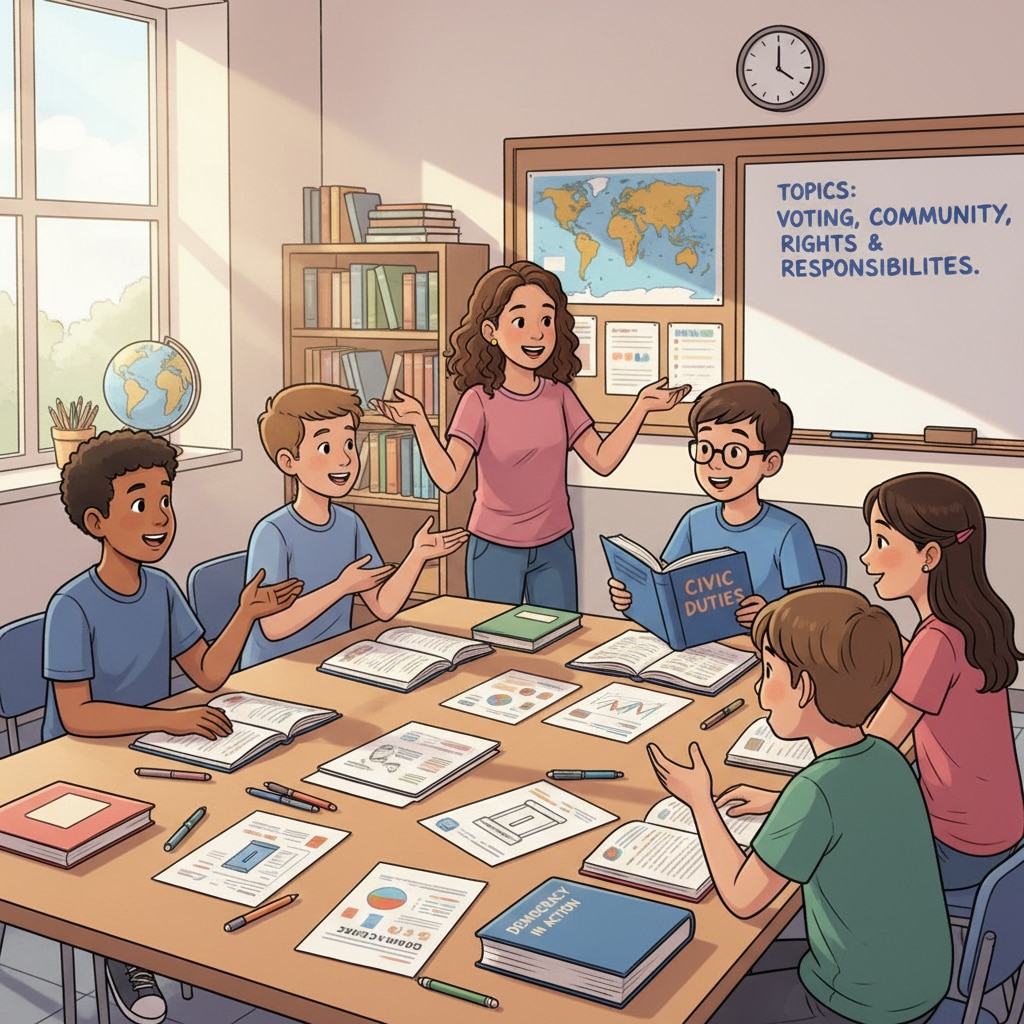 Students discussing civic education in a classroom related to the America 250 Civic Education Alliance