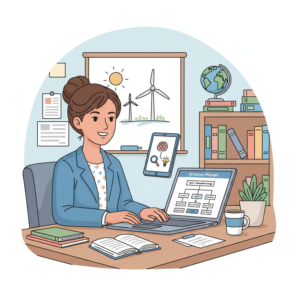Teacher using an AI education tool for lesson planning to save time