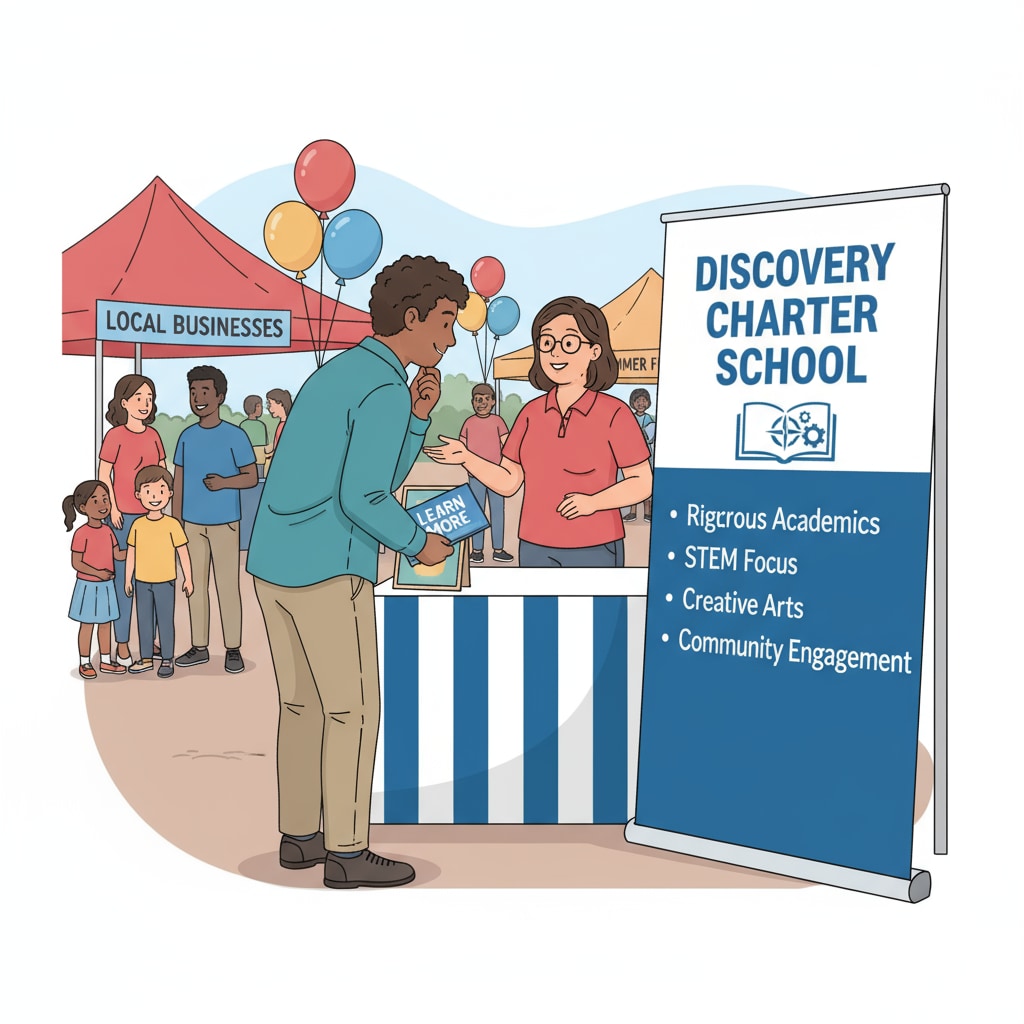 Parent showing interest in charter school information at a community fair