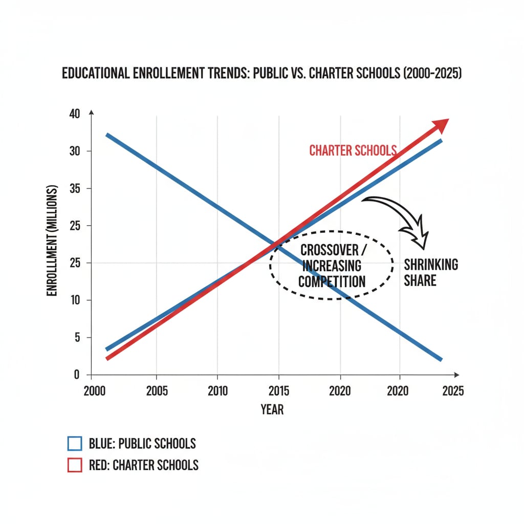Graph showing enrollment competition between public and charter schools related to sports facilities and school choice