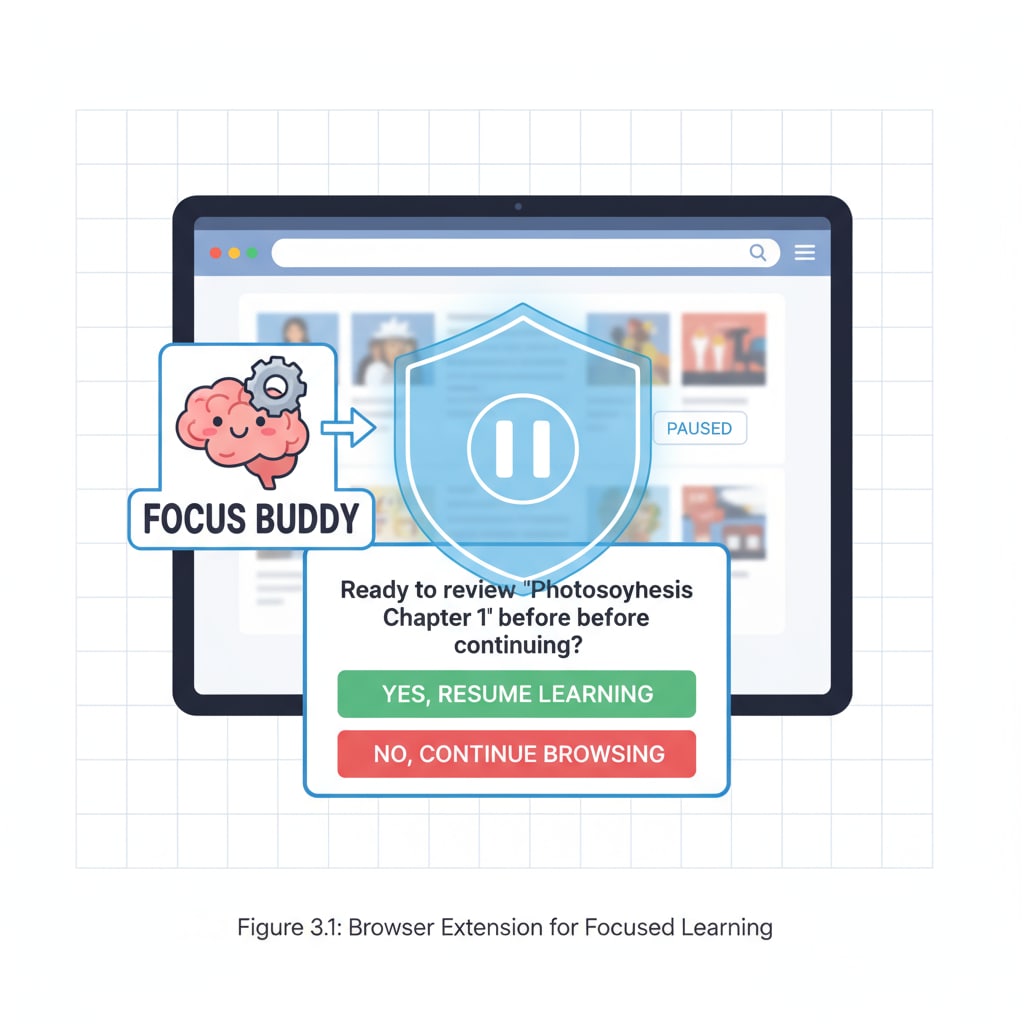 Browser extension pausing a website to enforce learning focus