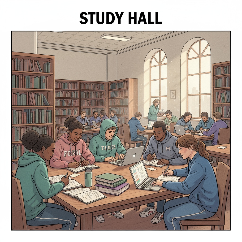 Student-athletes studying in a library to meet academic requirements for college admissions