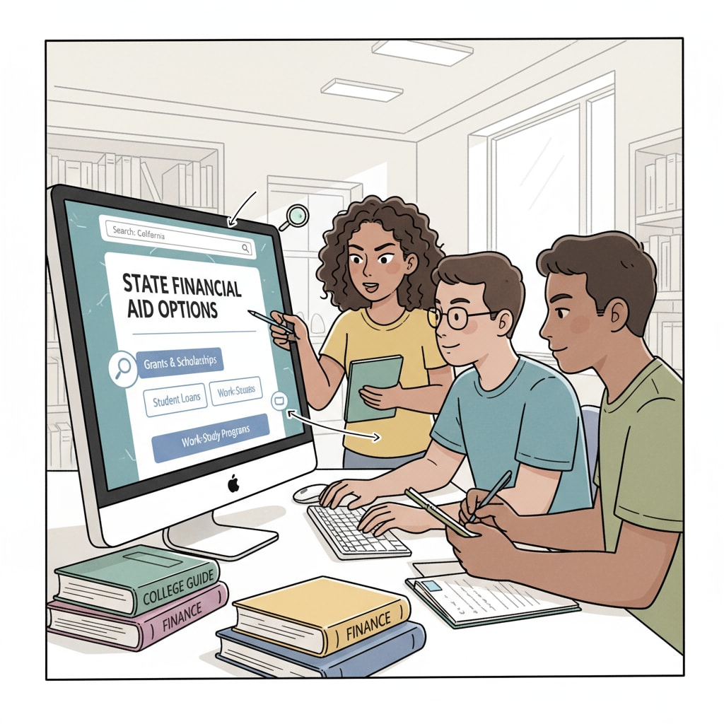 Students researching asylum pending status, college financial aid, and scholarship opportunities on a computer