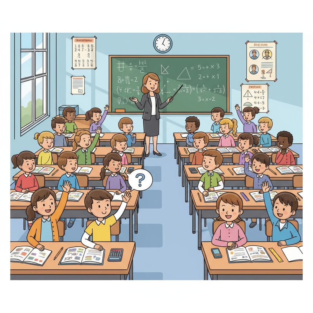 Students asking questions in a college math class related to frequent questioning and teacher reactions
