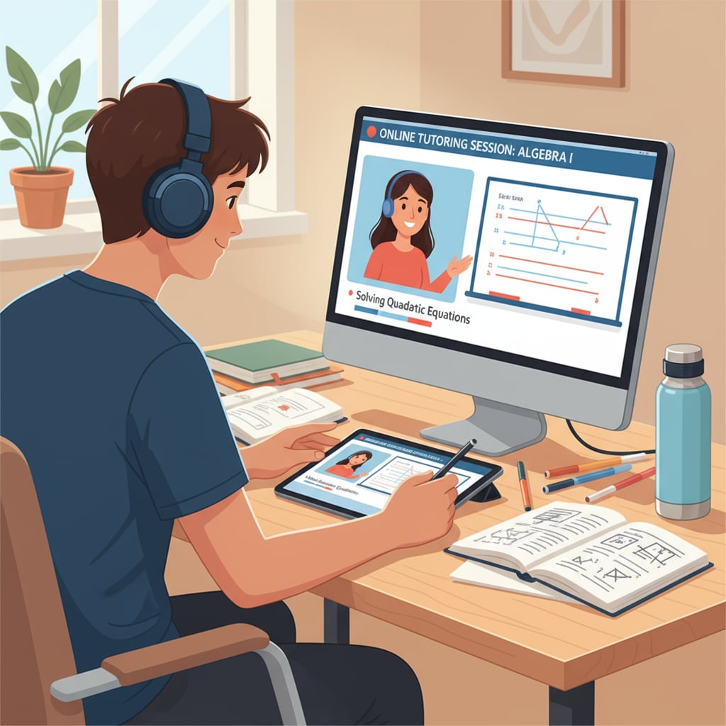 Student participating in an online K-12 tutoring session, showing the convenience aspect that impacts parents' trust