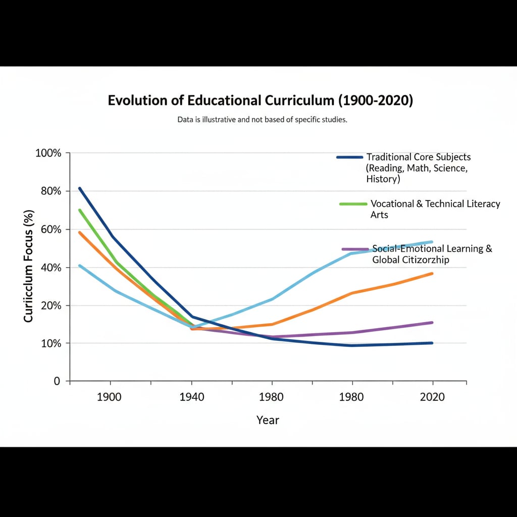 A graph showing the changes in educational curriculum over the years Graph depicting the evolution of educational curriculum relevant to educational interruptions and return to learning
