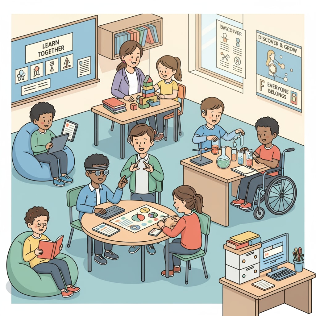 Classroom scene promoting educational careers, system reform, and inclusion for neurodiverse students
