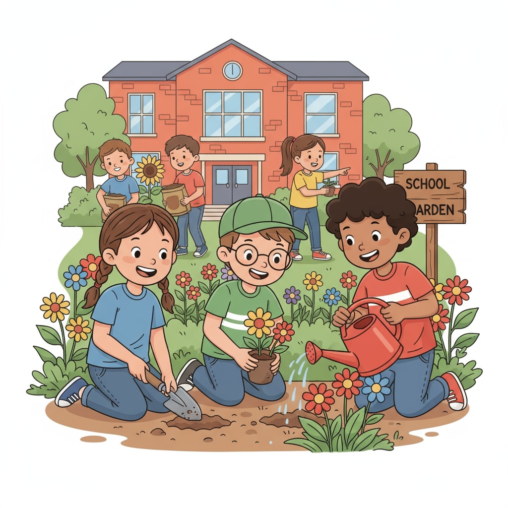 Students collaborating in the school garden for educational and social benefits