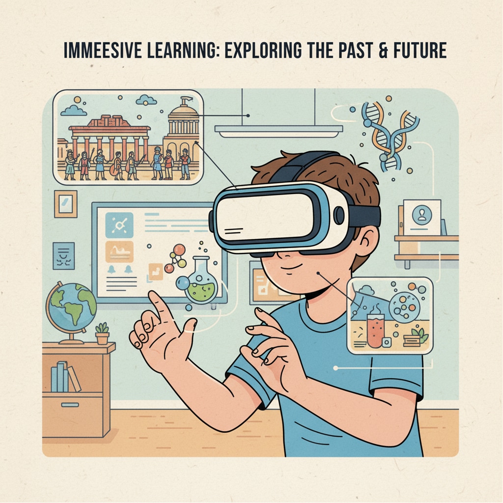 A student using VR headset for learning