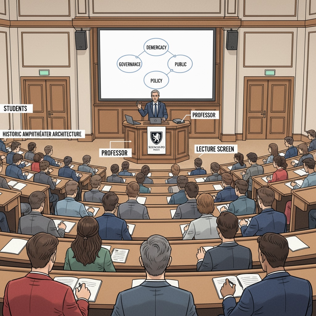 Students attending a political science lecture at Sciences Po in Paris relevant to Politics, European universities,院校推荐（英文）