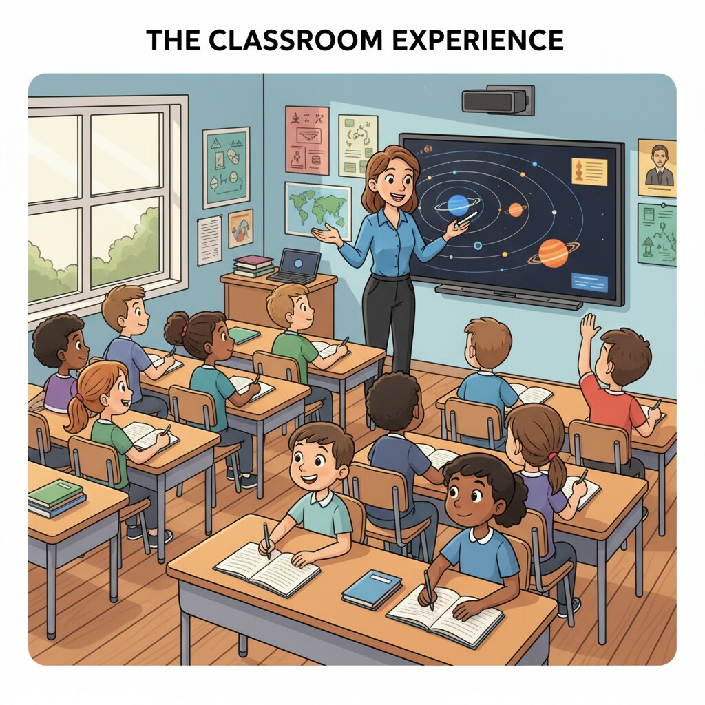 A classroom scene depicting the influence of a teacher on students
