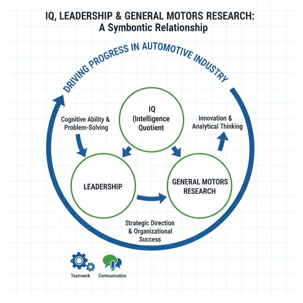 Visual representation of the connection between General Motors, IQ research, and leadership