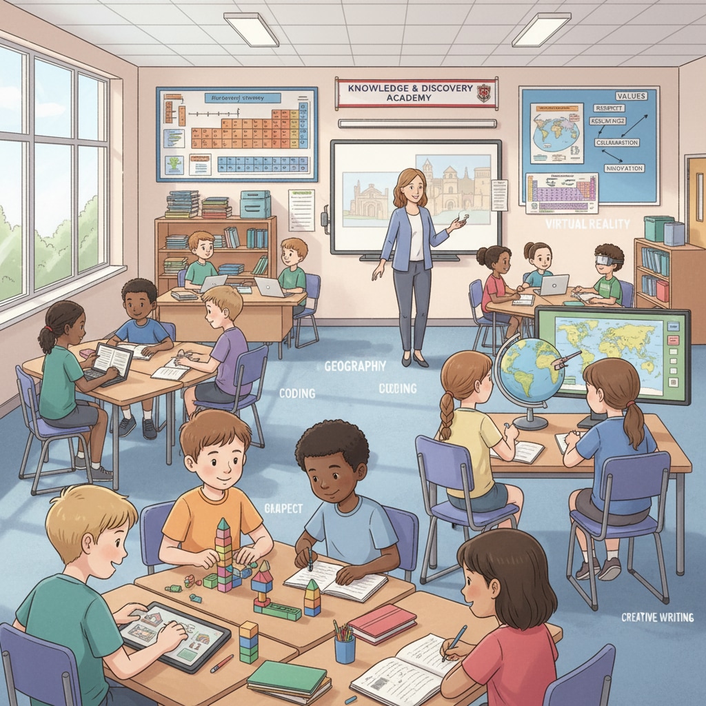 Classroom scene in UK education system related to curriculum reform, assessment methods, and AI integration