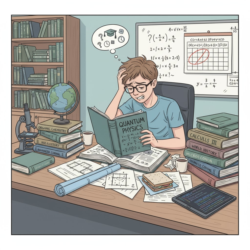 A student under pressure from family expectations in educational choices, disconnected from their authentic desires