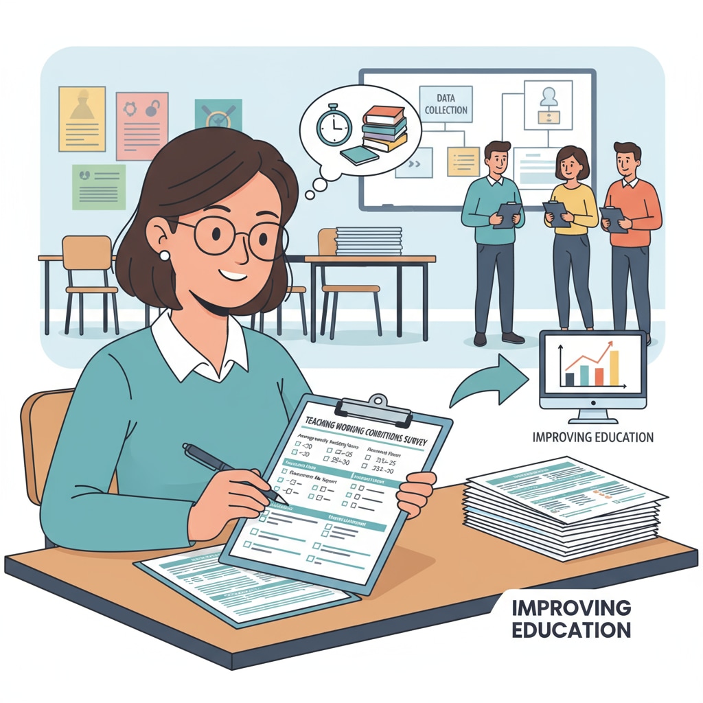A teacher engaged in the process of filling out a questionnaire for teaching working conditions research