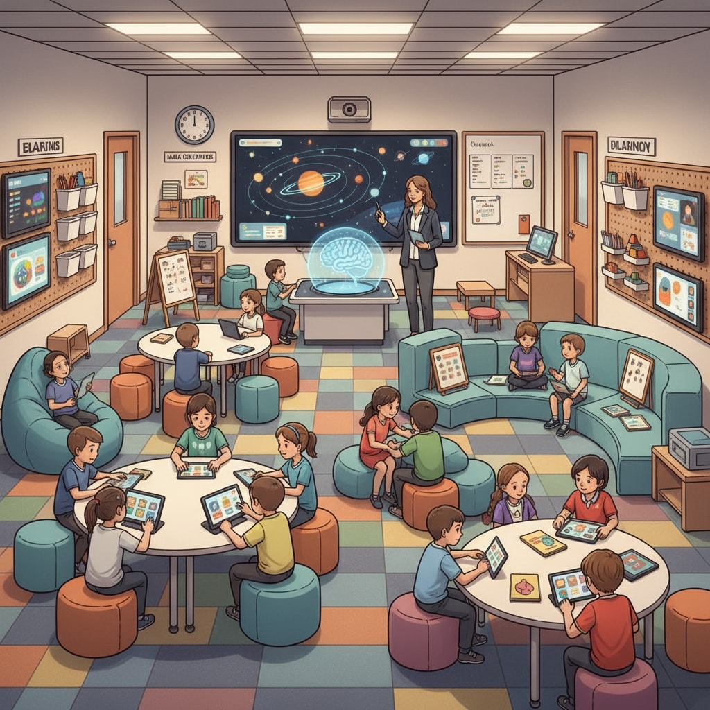 A modern K-12 educational space with features to engage teenager interests and support architectural design innovation.