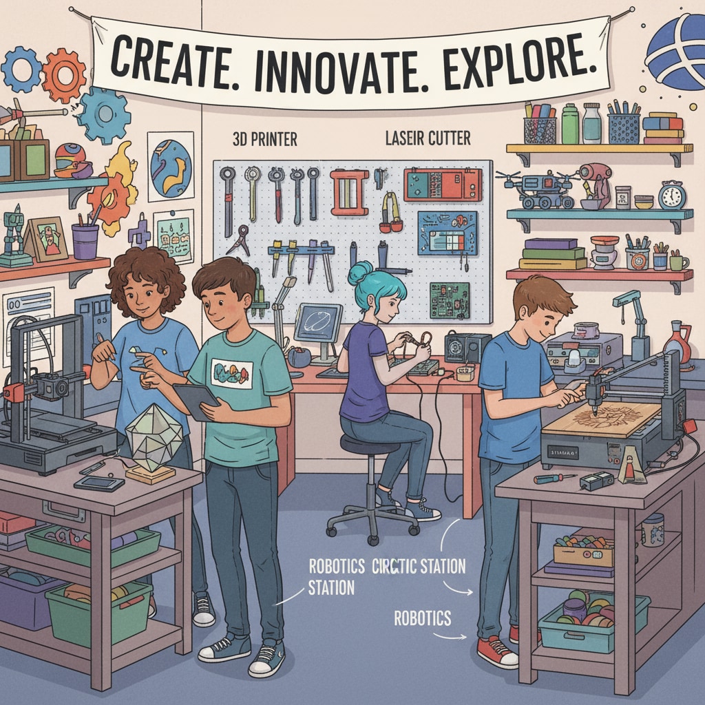 Students collaborating in a K-12 educational maker space reflecting architectural design for teenager interests.