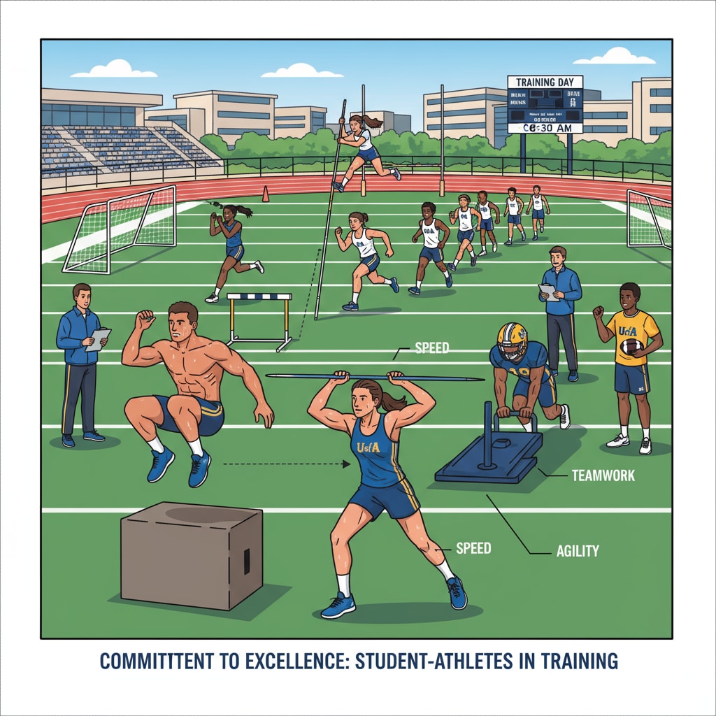 Student-athletes training on a college sports field related to college admissions requirements
