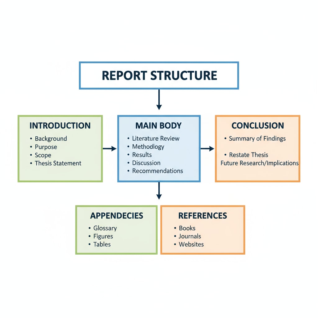 Diagram of report structure for academic writing to improve exam performance