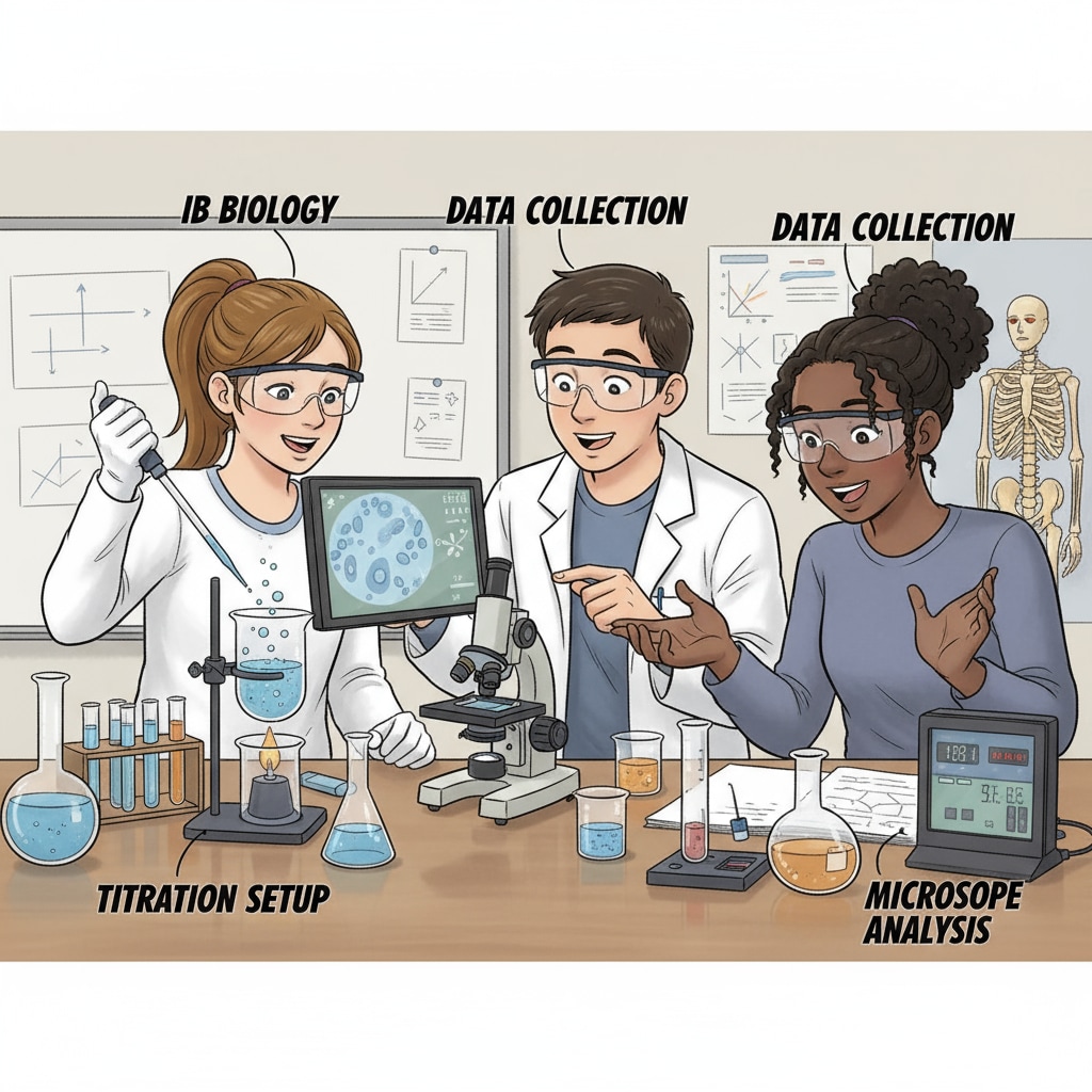 IB students involved in a science experiment as part of their academic and extracurricular activities for international university applications
