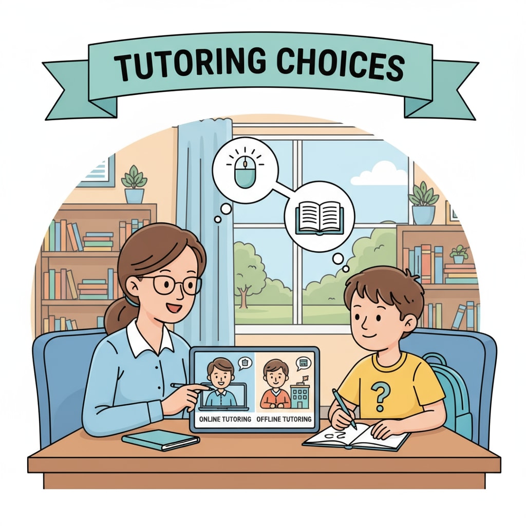 A parent and child discussing online and offline K-12 tutoring options, reflecting parents' trust considerations.