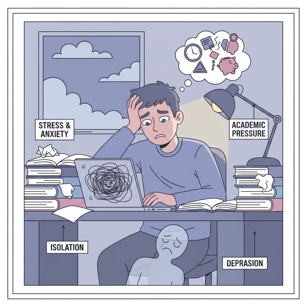 A worried student alone related to mental health, school withdrawal, and social pressure