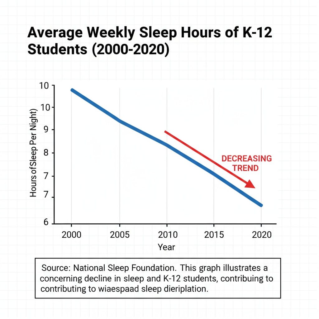 Graph depicting the decline in sleep hours of K12 students related to sleep deprivation, mental health, and school pressure