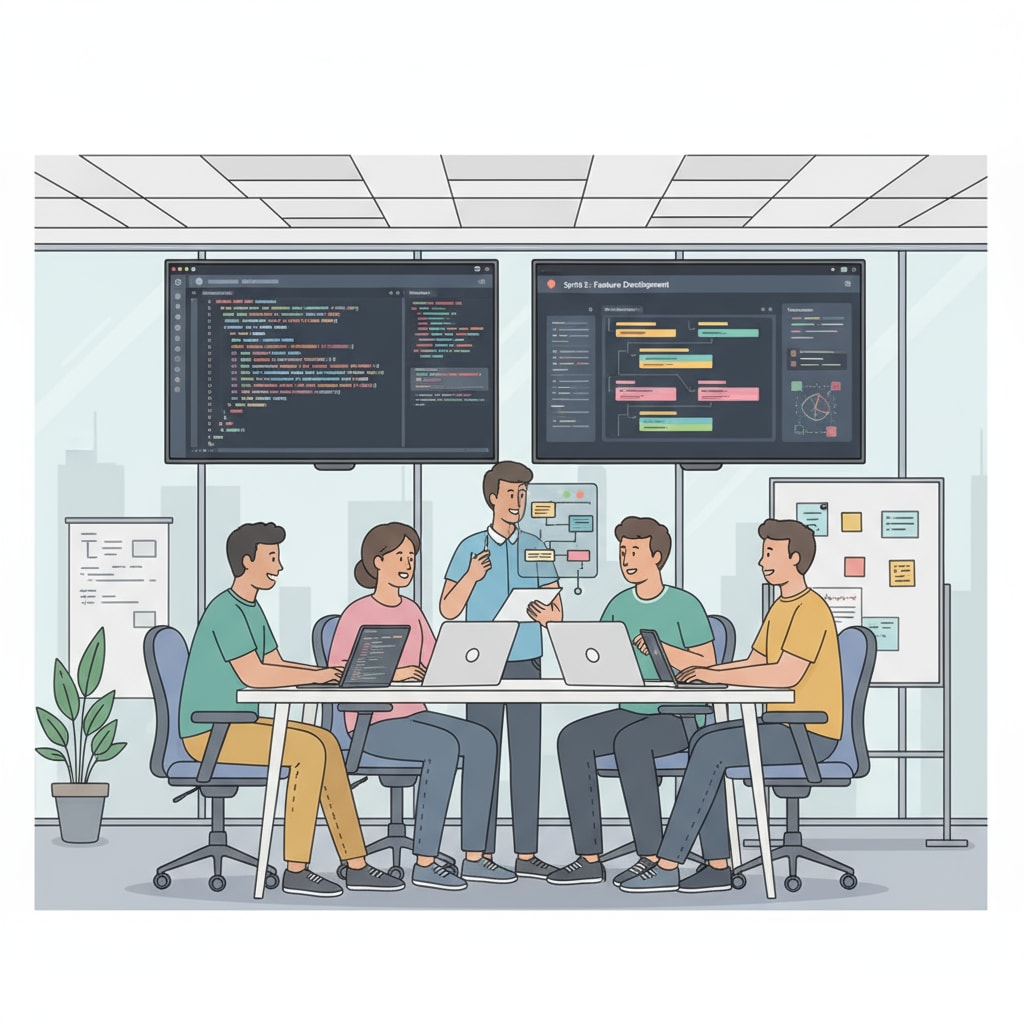 Software engineers working together, demonstrating the practical side of the field related to math, physics, software engineering, and career prospects