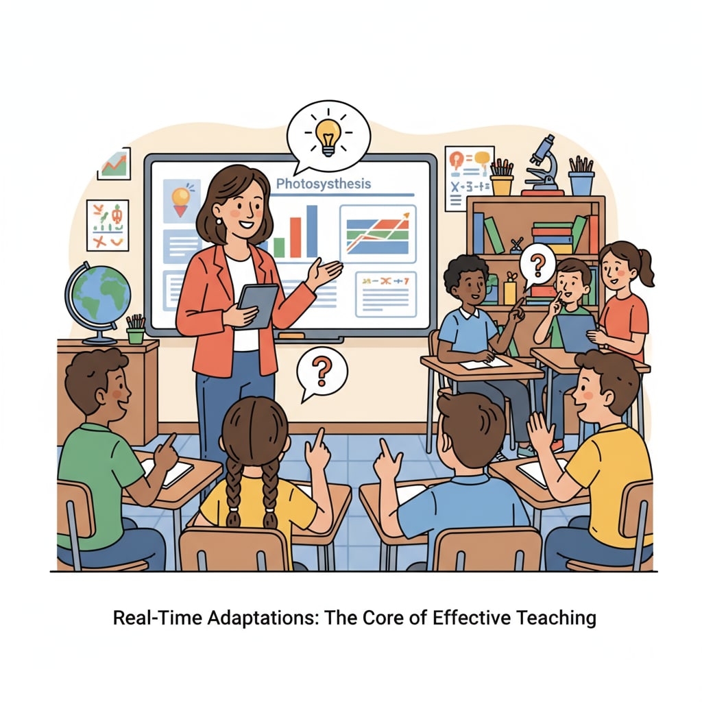 A teacher interacting with students in a classroom, demonstrating real teaching ability