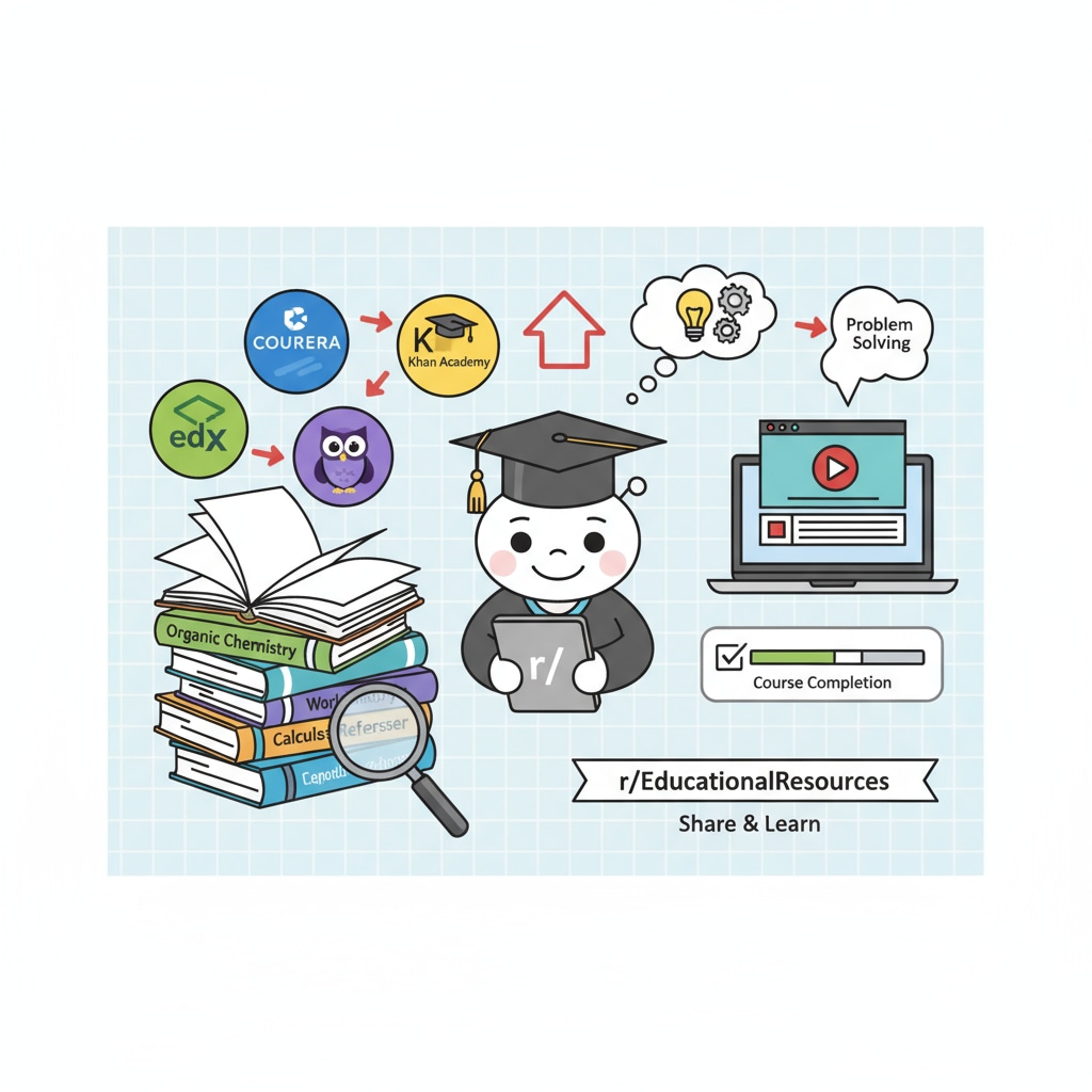 Visual of educational resources on Reddit for educational community rules, network, and resource navigation