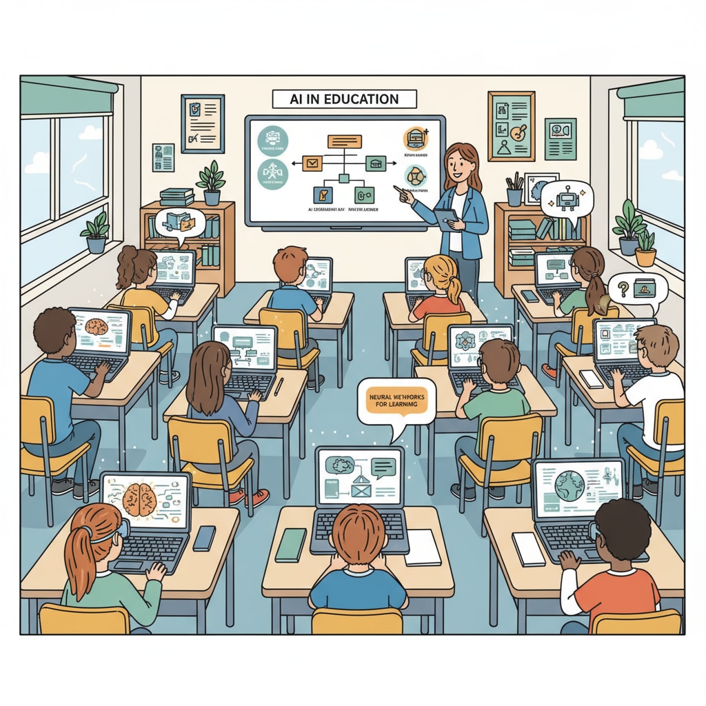 Students using education AI tools, learning aids, and teaching technologies in a classroom