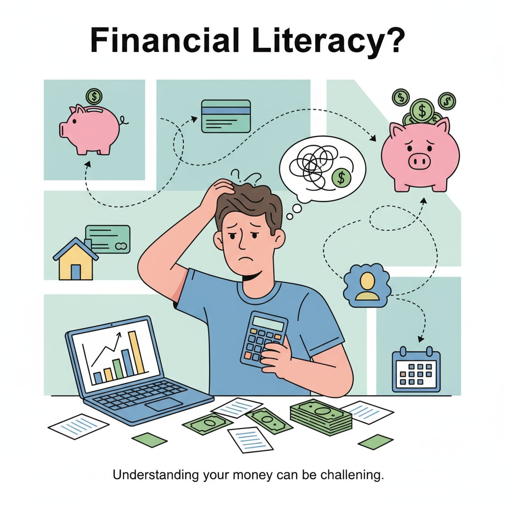 A young person struggling with financial management, highlighting the lack of practical skills in school education related to life abilities.