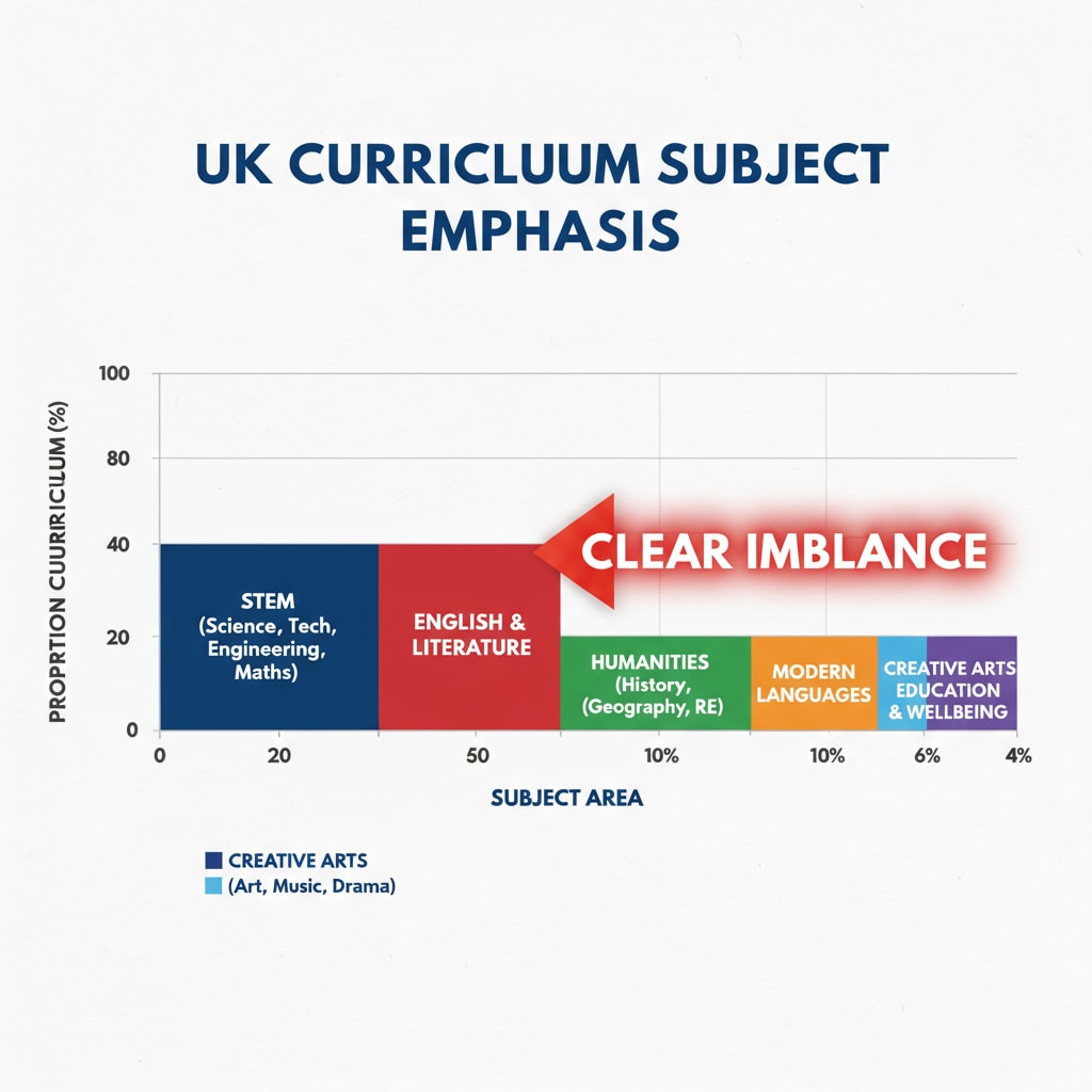 Graph of UK curriculum subject areas relevant to UK education system, curriculum reform, and student assessment methods