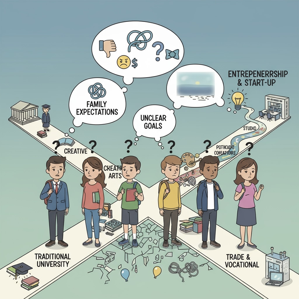 Students facing the dilemma of educational choices under social pressures and unclear life goals