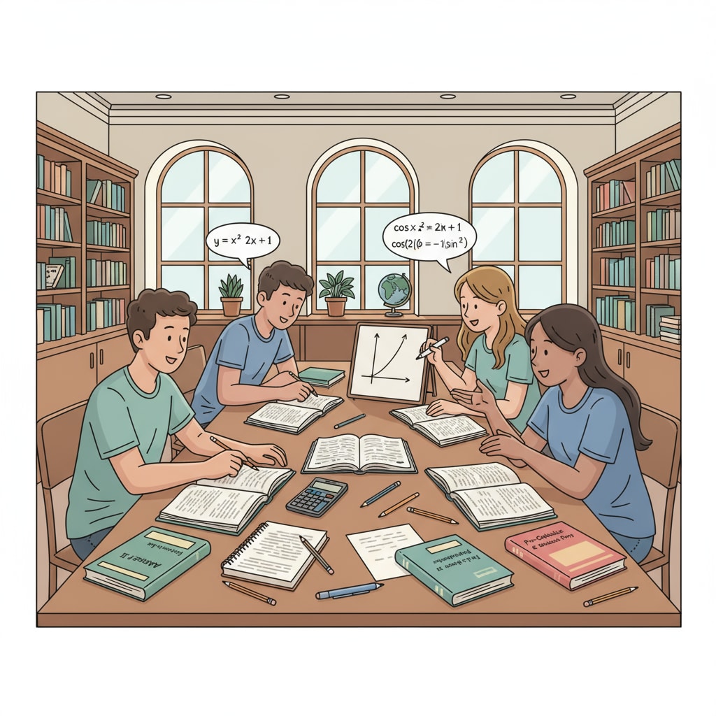 High school students studying math for standardized tests in a library