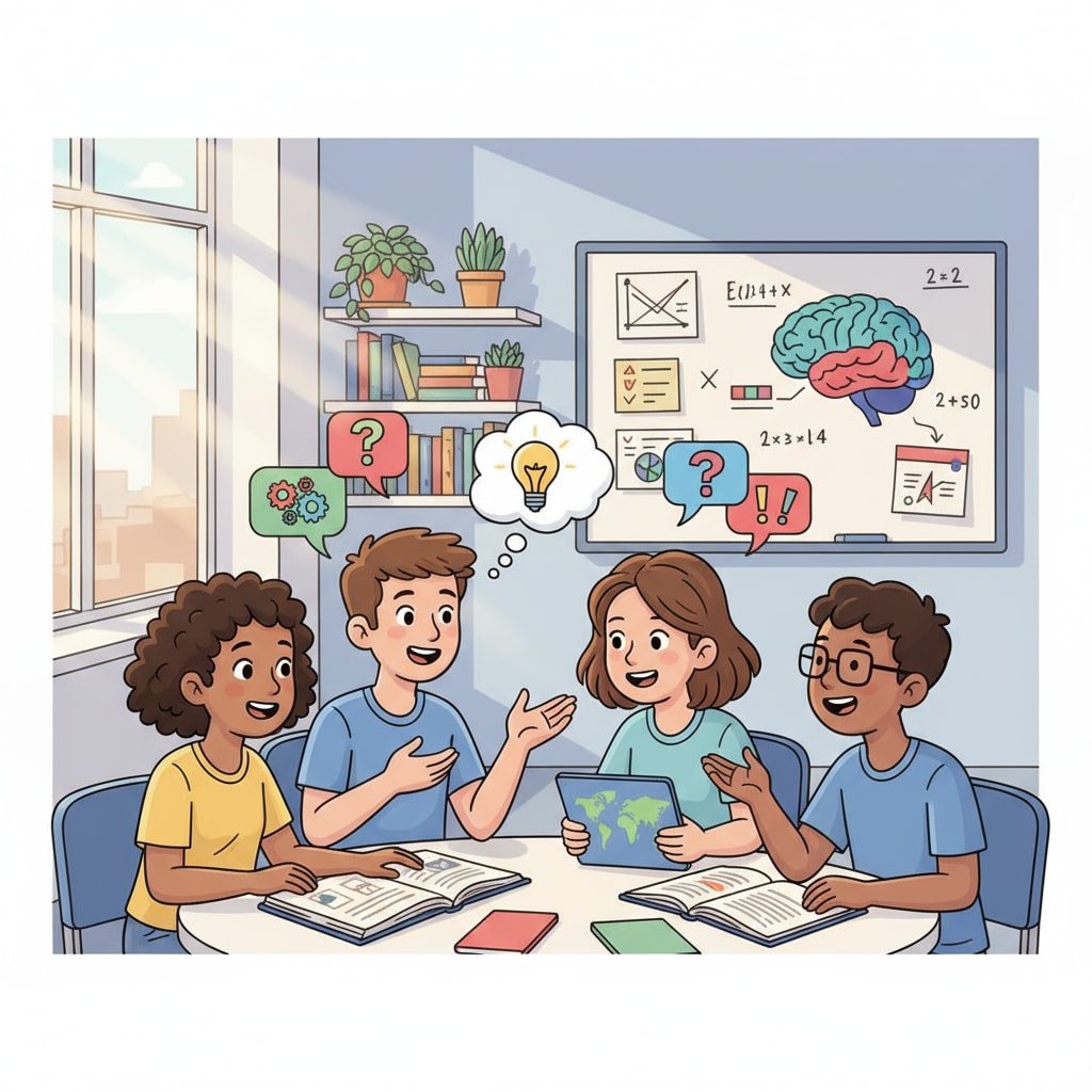 Students engaged in communication skills practice through dialogue in a classroom