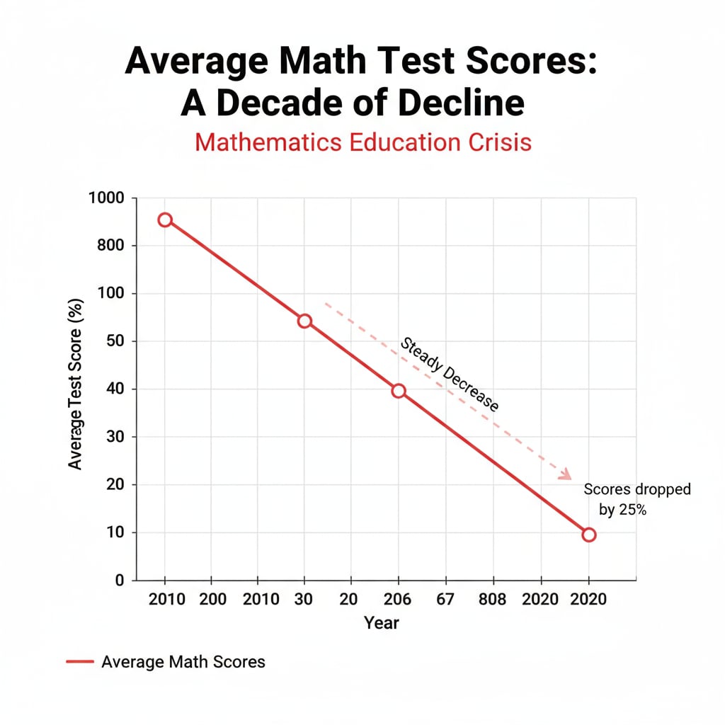 Graph showing the decline in math test scores over the years related to mathematics education crisis