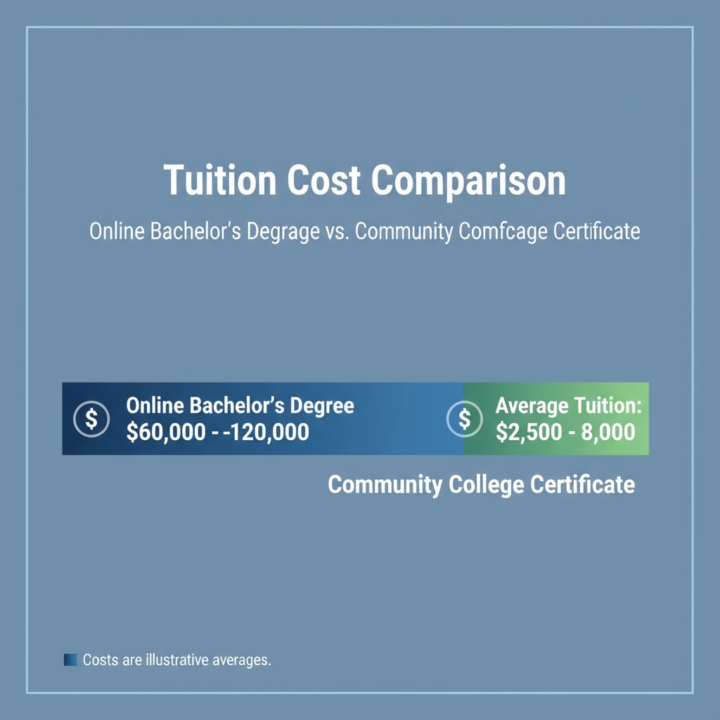 Graph comparing tuition fees of online bachelor's degrees and community college certificates in the context of educational choices related to data analysis