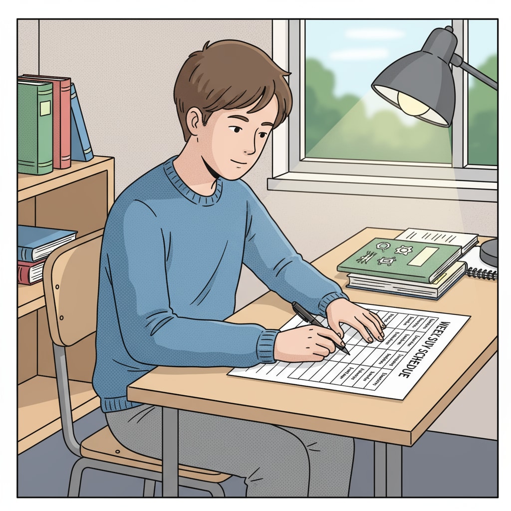 A K12 student making a study schedule for better exam preparation to prevent failures