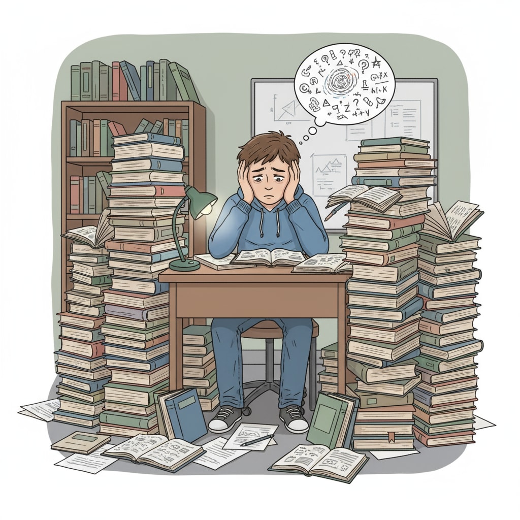 Teenager with learning difficulties, anxiety, and self-doubt looking stressed while studying