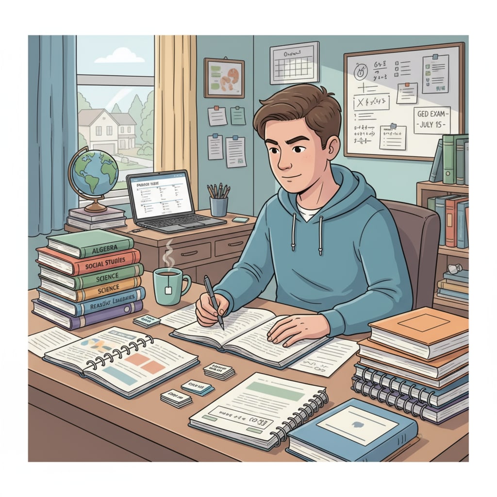 A student preparing for GED exam related to high school dropout and academic planning