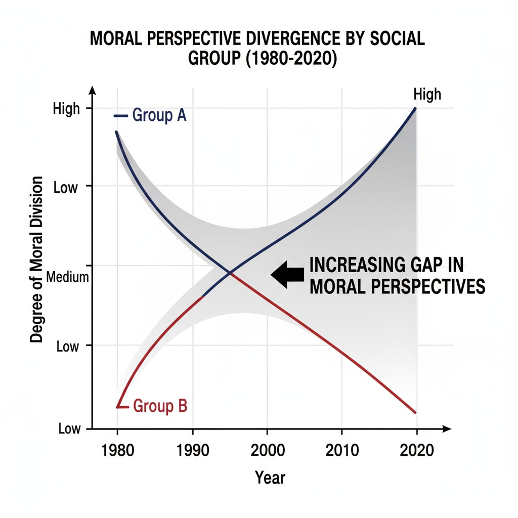 Graph showing the increase in social divide related to moral standards, lack of consensus, and social divisions