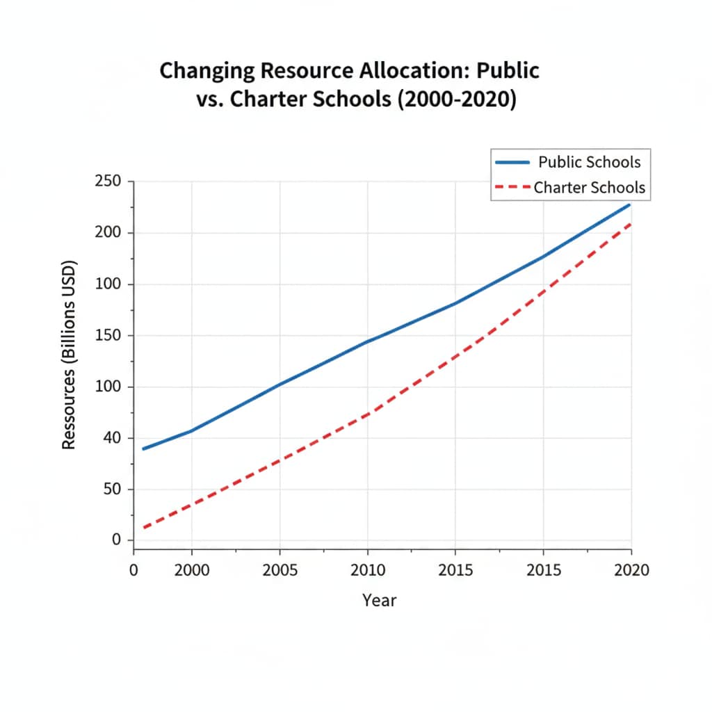 Graph depicting the trend of resource allocation changes between public and charter schools