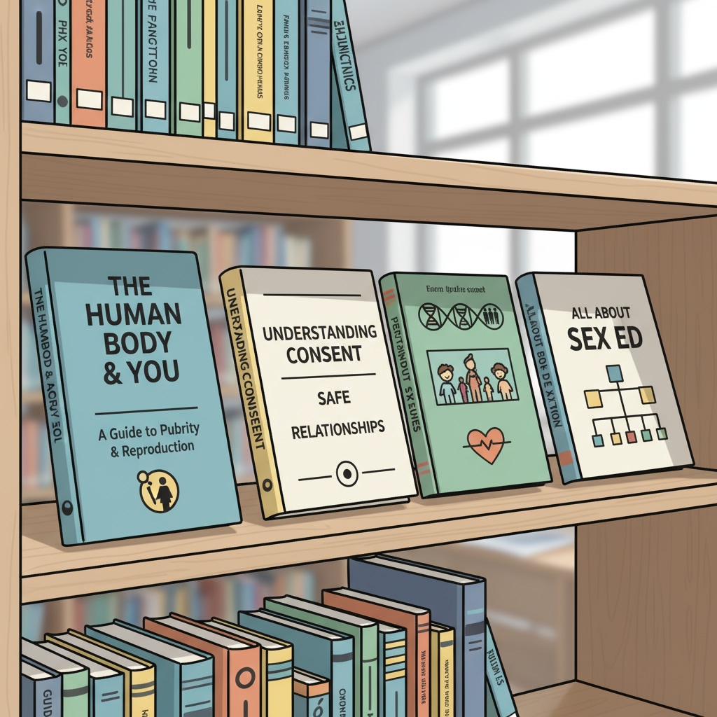 Sex education books in school library, relevant to school education for adolescent health